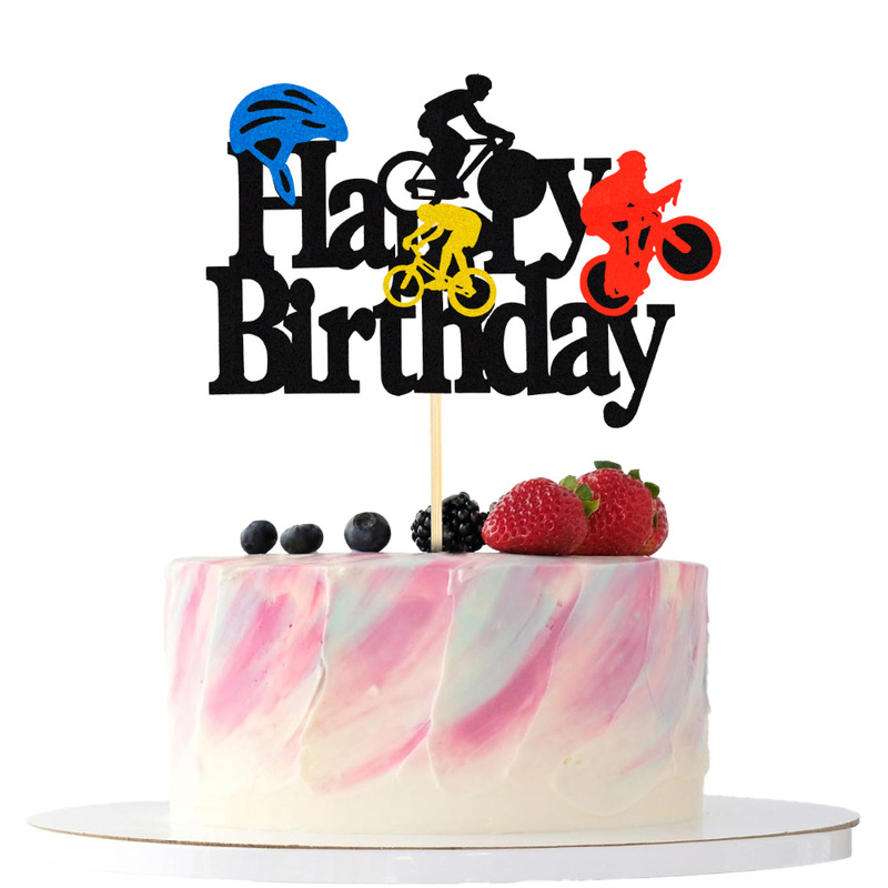 Shiny Multi-Person Bicycle Sports Competition Birthday Party Theme Cake Plug-In Baking Decoration Supplies