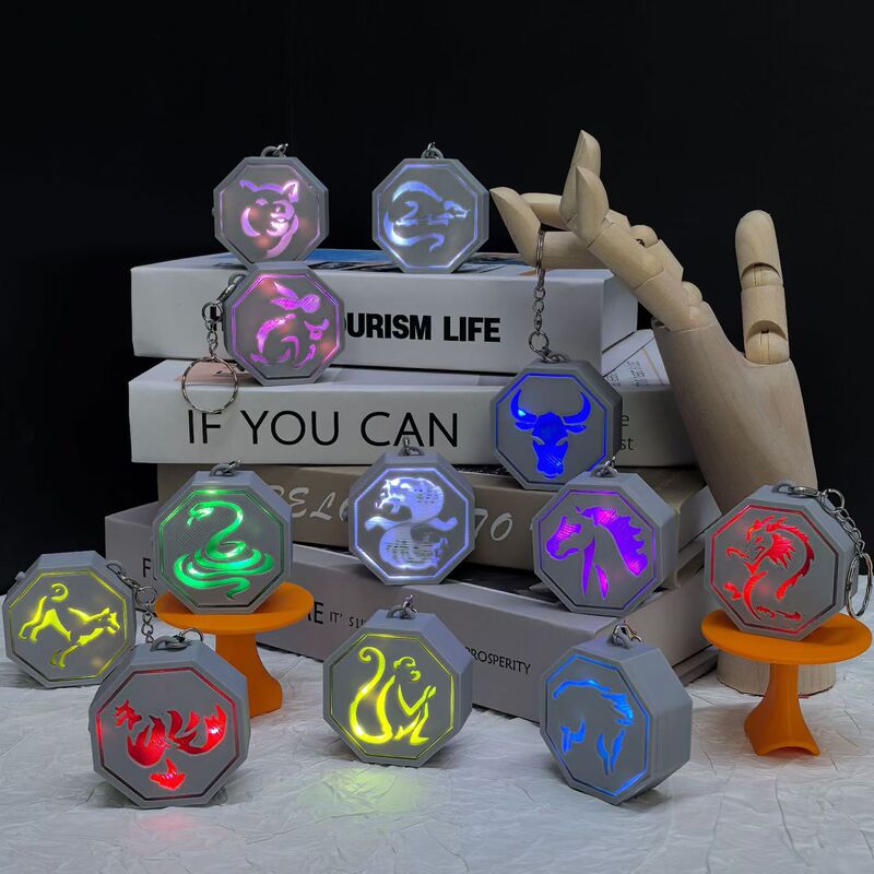Popular 3D Printed Dragon Adventure Zodiac Stone Ornament Vibrating Luminous Tiger Talisman Keychain