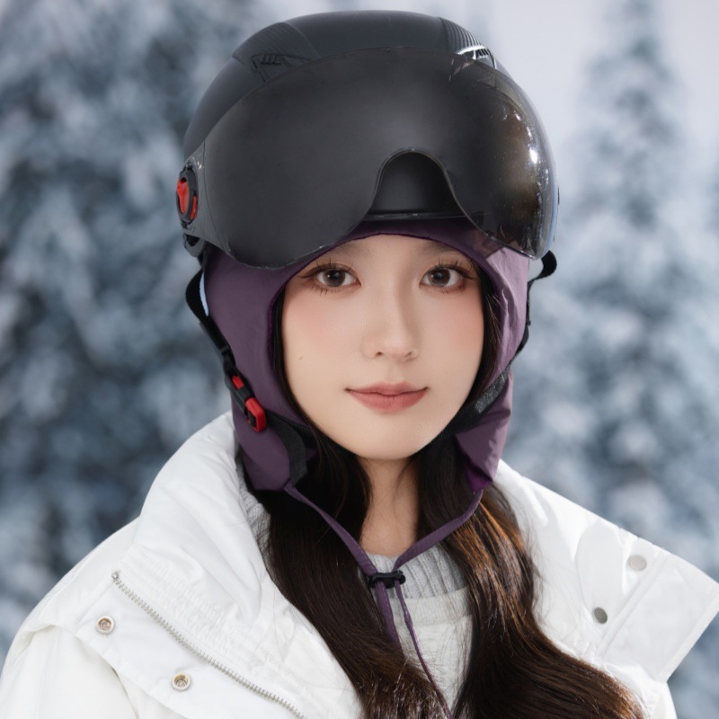 女冬季头盔内胆帽防寒保暖护耳帽户外骑行电动车套头帽东北滑雪帽|undefined