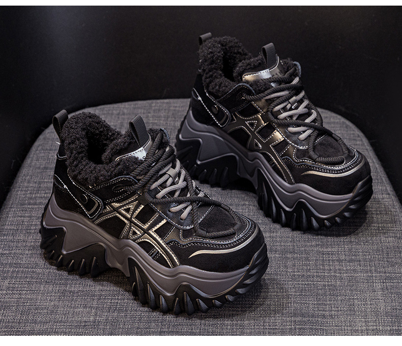 Giày sneaker nữ đế dày tăng chiều cao phong cách Hàn Quốc mùa thu đông 2026 — 5006-1 lót lông nâu, 5006-1 lót lông đen, 5006 một lớp màu kem, 5006 một lớp nâu chi tiết 29