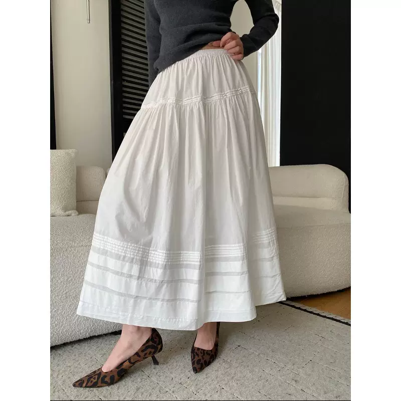 司南 早春新款 法式重工压褶拼接松紧高腰显瘦A字半身裙 SN8571