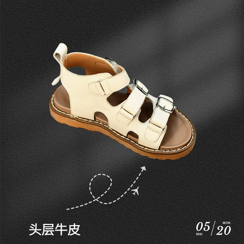 Sandals for leisure, summer beach footwear, breathable children's shoes, genuine leather, soft sole
