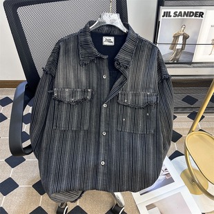 Advanced Sense Striped Shirt Men's Autumn and Winter Korean Style Loose Fashionable Design Sense Long Sleeve Shirt Coat Casual American Style