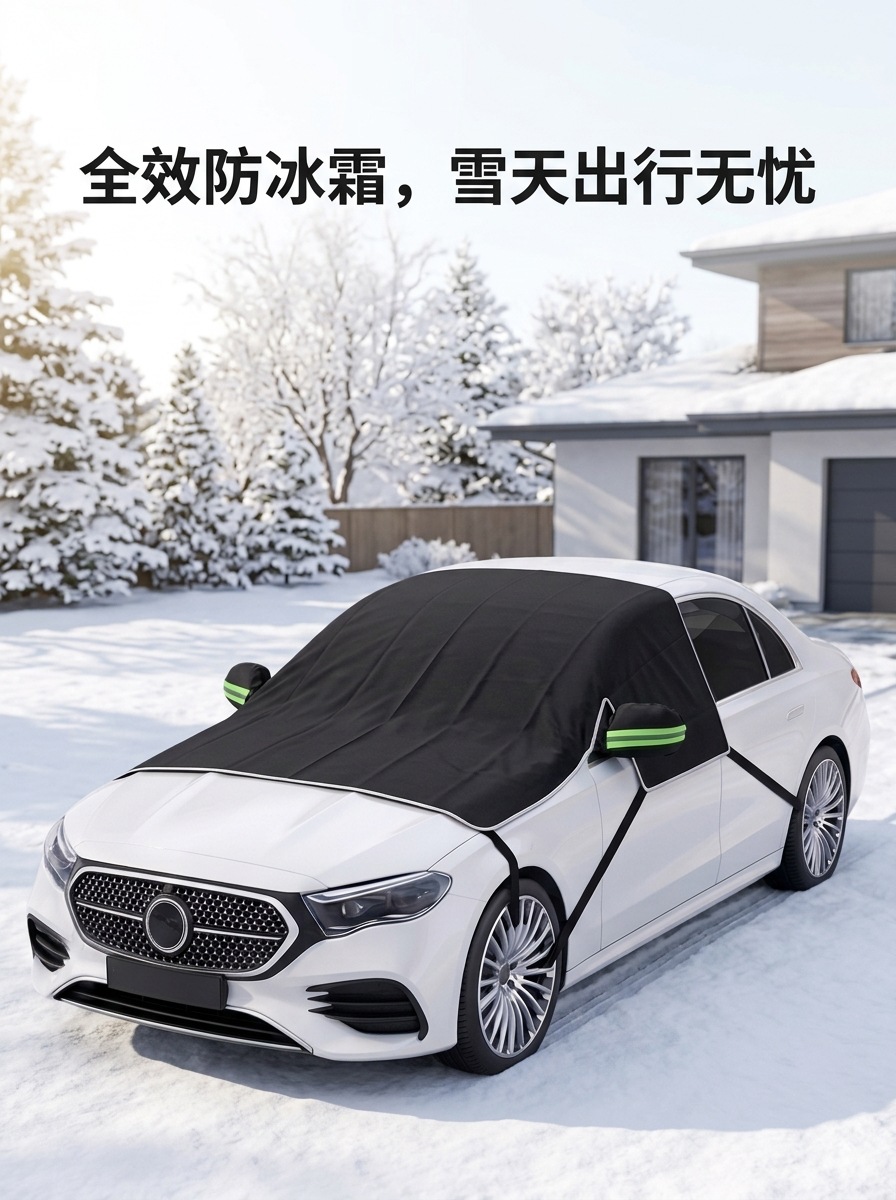 Cross-border best-selling car snow cover, 600D Oxford cloth front snow protection half-cover, winter anti-freeze sunshade and snow shield