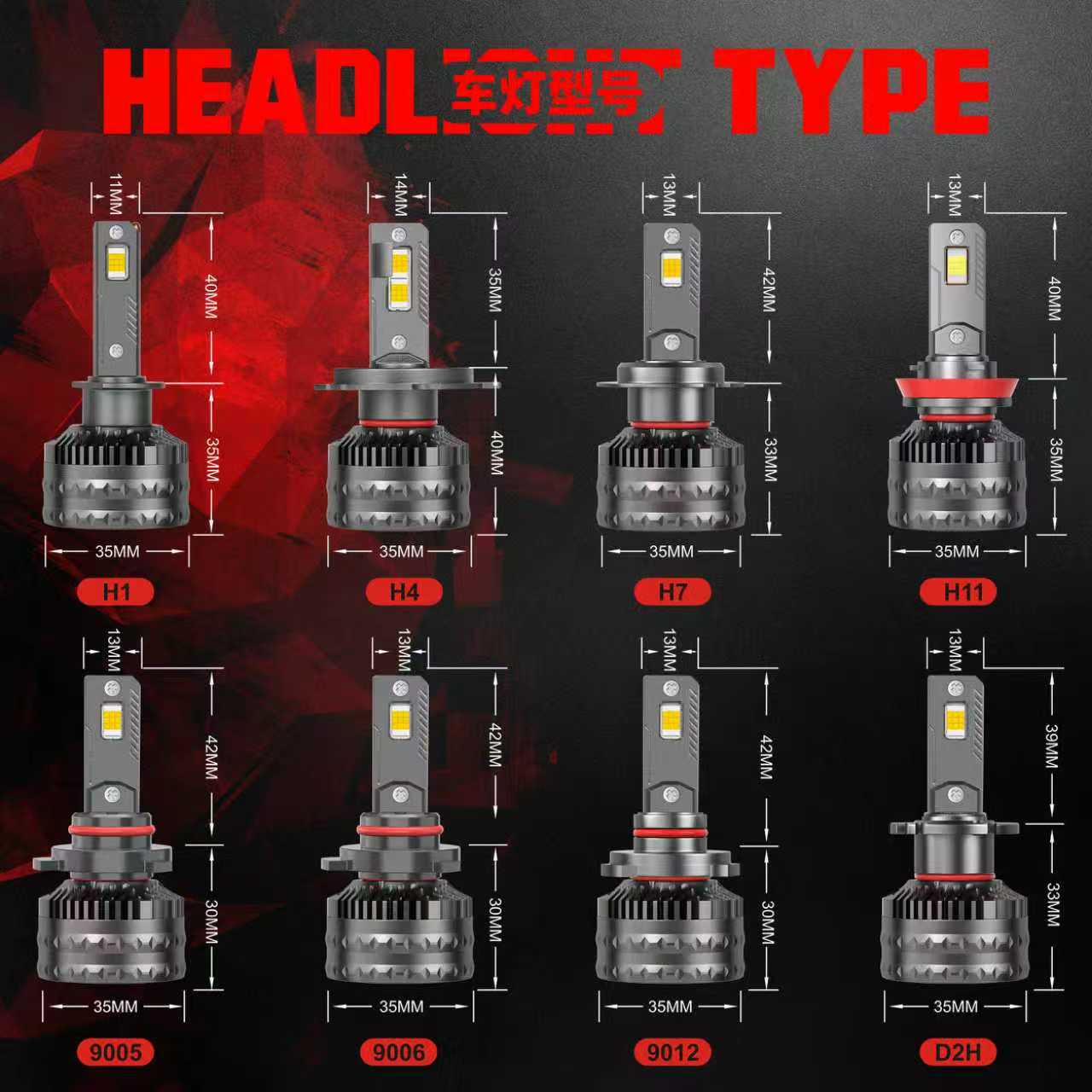 Cross-Border Supply of Automotive Led Headlights H7 H1 H4 9005 9012 Super Bright 100W High Power Headlights