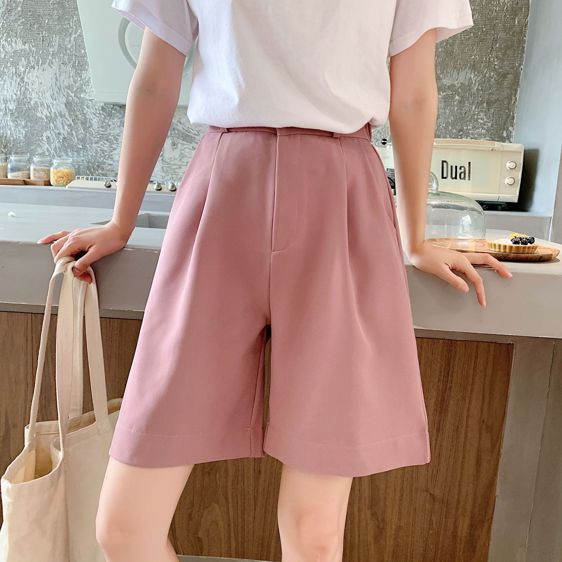 suit shorts Easy 2021 new pattern Paige Show thin black leisure time a word Broad leg Five point pants ins