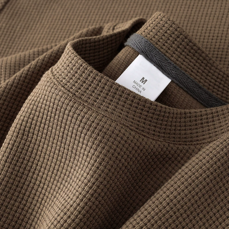 Вафель с круглым вырезом с коротким рукавом, воротником с сумкой, мужской топ летом новый свободный большой размер ледяной шелк, тонкая винтажная футболка