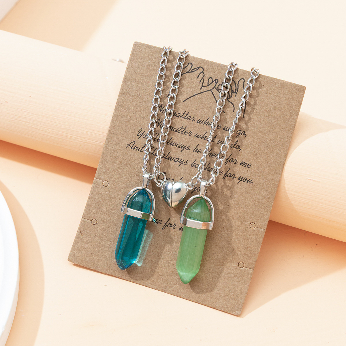 Gem Material Fashion Water Droplets Gem Inlaid Gemstone Pendant Necklace 1 Set
