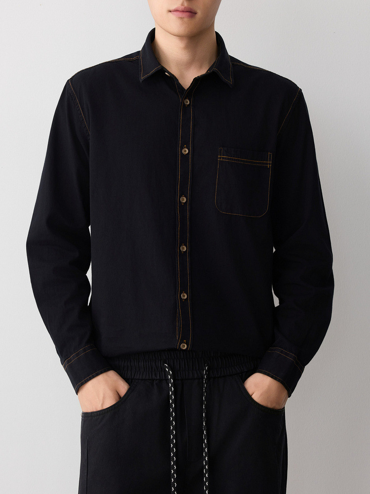 Áo sơ mi denim nam phong cách công sở, chất liệu cotton thoáng mát — màu xanh nhạt chi tiết 4