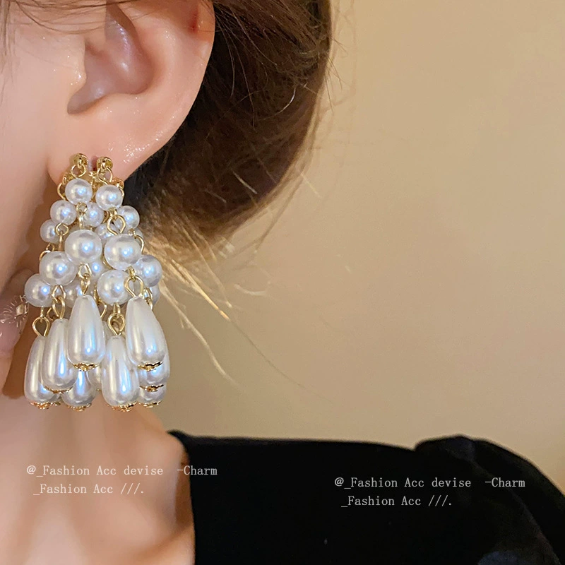 Серебряная игла, серьги из жемчуга, французский стиль, стиль лёгкой роскоши, стиль высокого качества, опт
