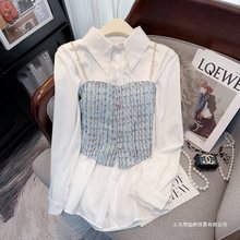 小香风格纹吊带背心女春夏新款外穿设计感小众白色衬衫上衣两件套