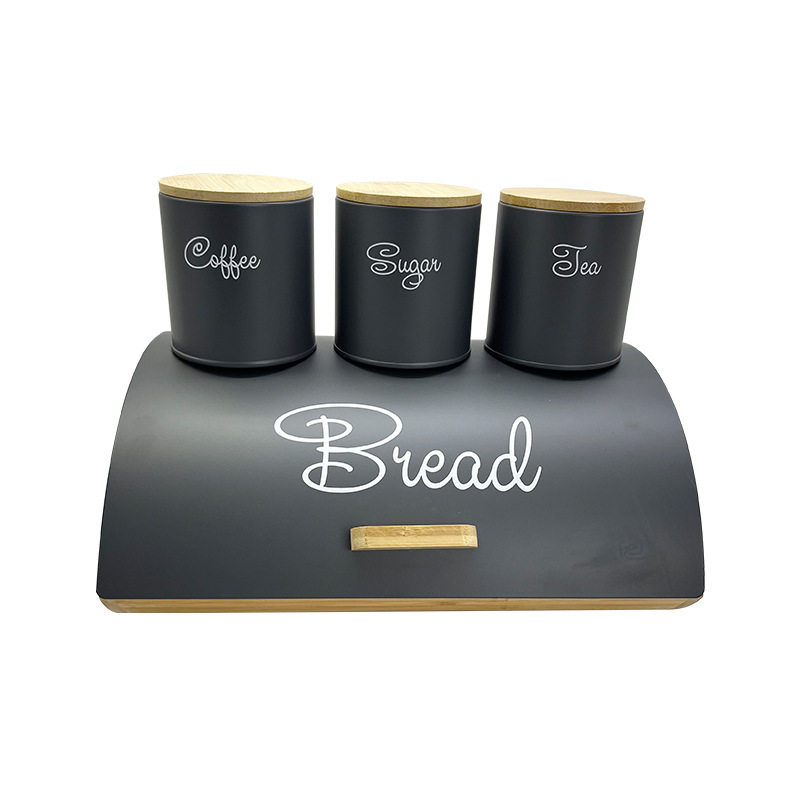 Tanque de almacenamiento de cocina Caja de pan europea y americana Tanque de té Tanque de café Tanque de azúcar Juego de 4 piezas Caja de pan con tapa de bambú Caja de almacenamiento para el hogar