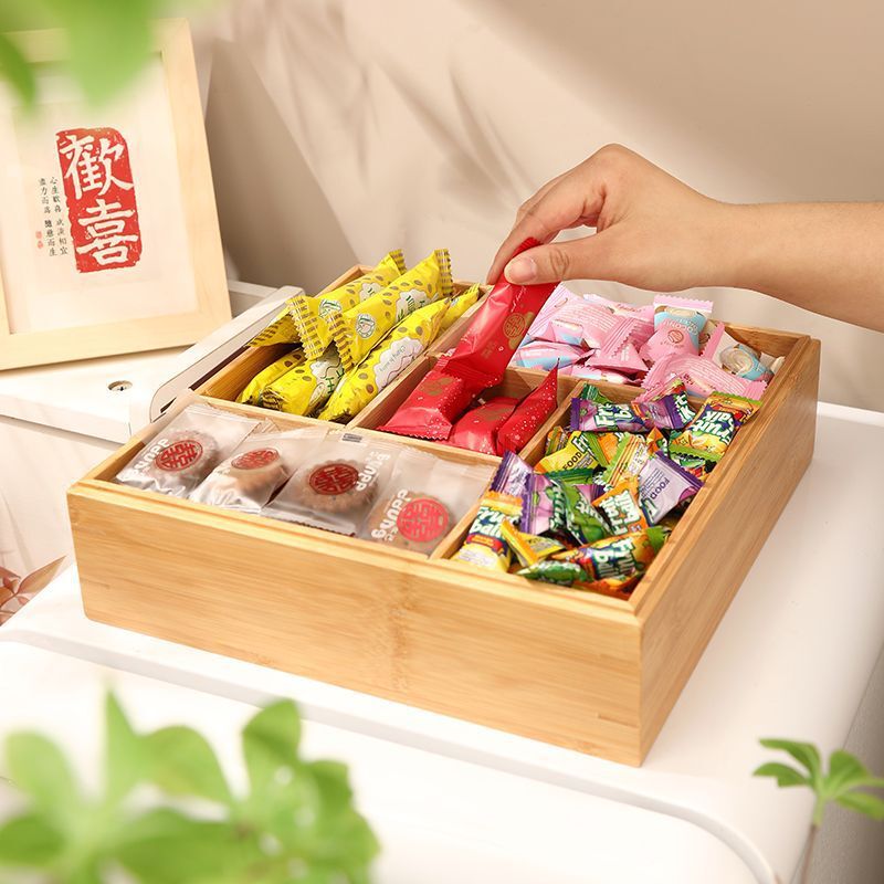 中式干果盒桌面糖果盒结婚过年客厅茶几零食收纳摆件实木质坚果盘|undefined