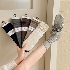 秋冬新款袜子女长绒棉无骨堆堆袜竖条显瘦百搭中筒袜美拉德系长袜