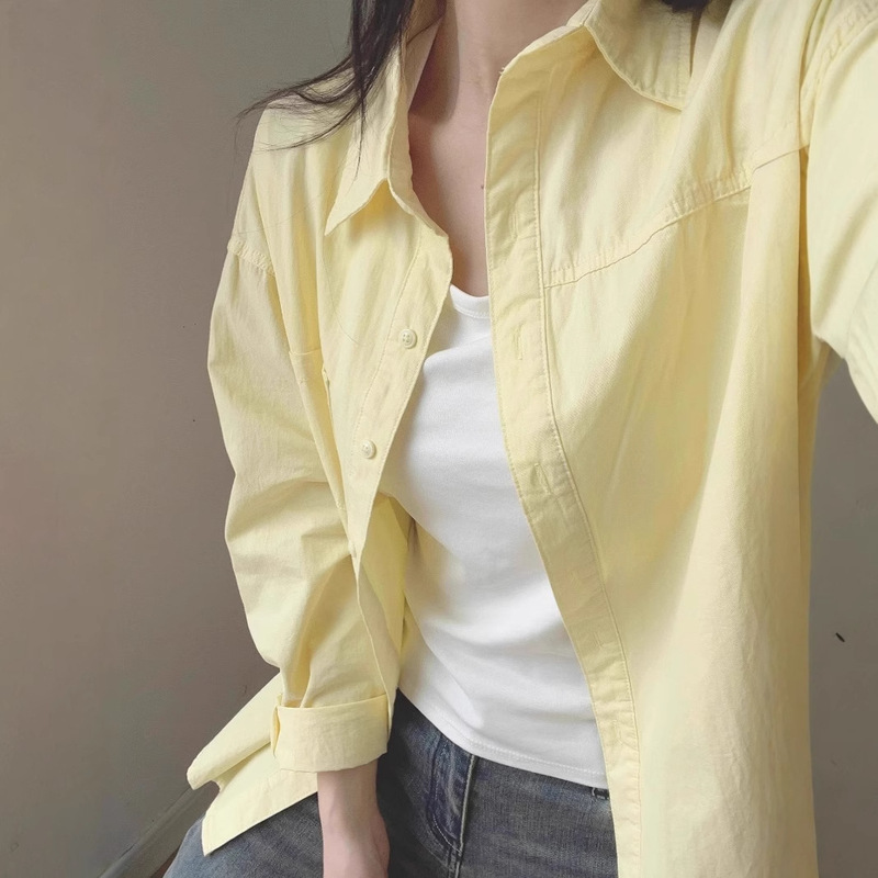2025 New Dopamine Milk Yellow Cotton Shirt Women Summer Stacked Loose Shirt Coat Outer Wear Sun Protection