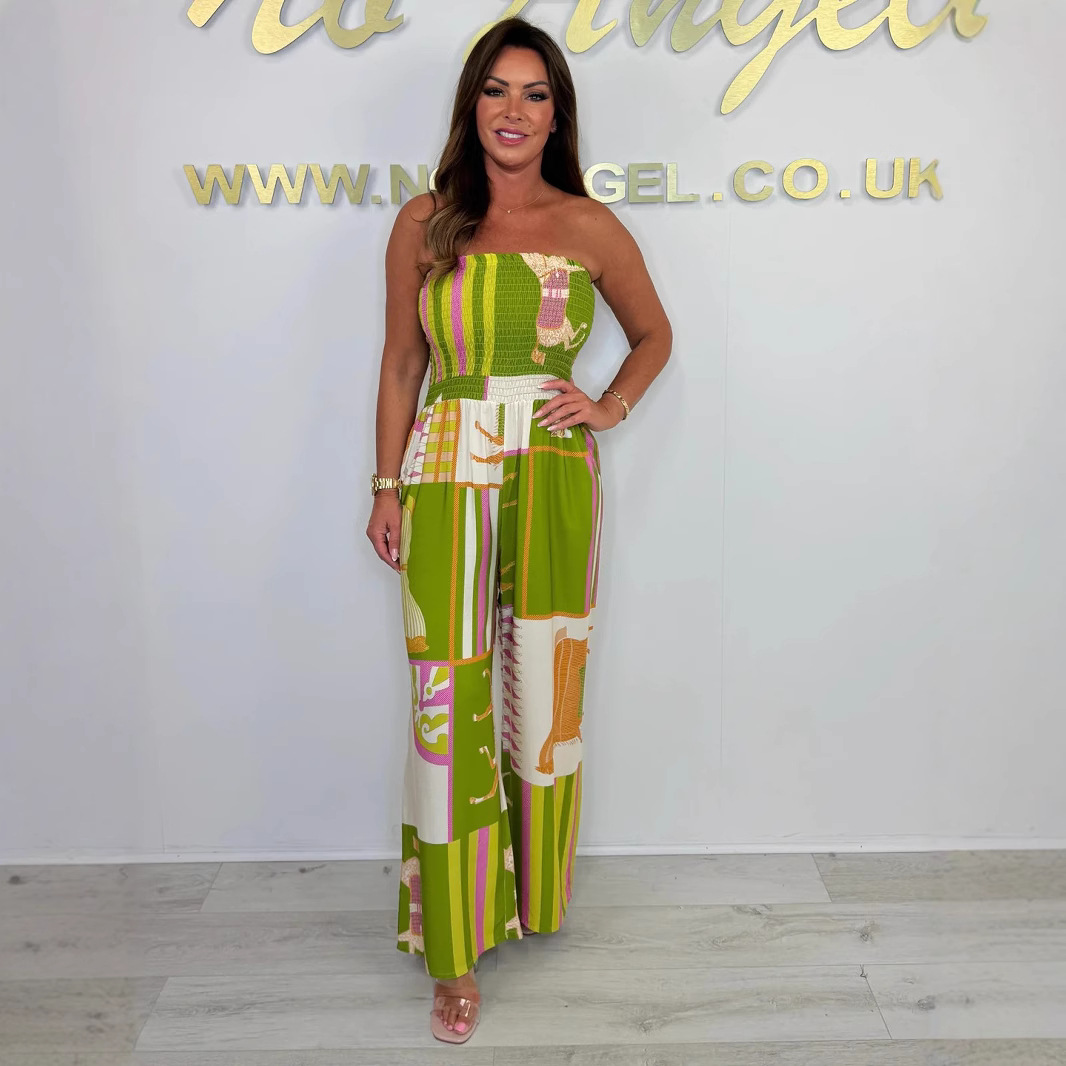 2026 Cross-Border European and American Independent Fashion Casual Strapless Ruched Multi-Color Printed Plus-Size Women's Jumpsuit
