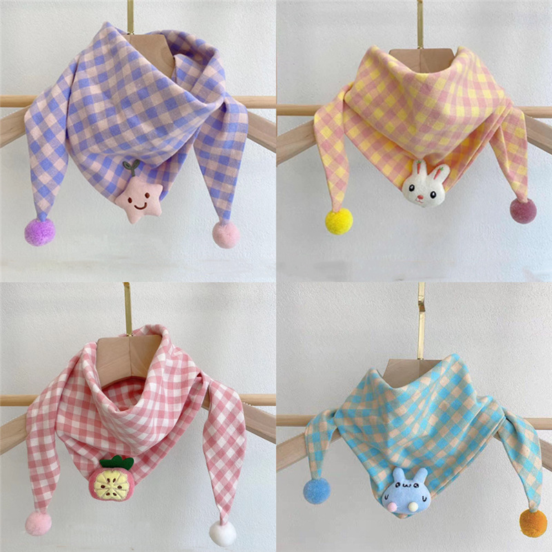 Children's triangle scarf, children's scarf, double layer Korean version, autumn and winter baby, boys and girls, cotton scarf, cartoon baby saliva towel