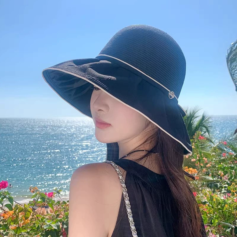 Summer hat with bow solar-powered, UV protection, sun protection