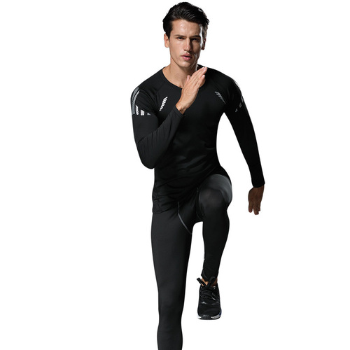 Men's winter/spring warm-lined fitted running training quick-dry gym set with long sleeves and long pants