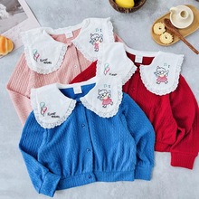 日单秋款futa童装女宝宝儿童娃娃领针织开衫短款外套翻领长袖上衣