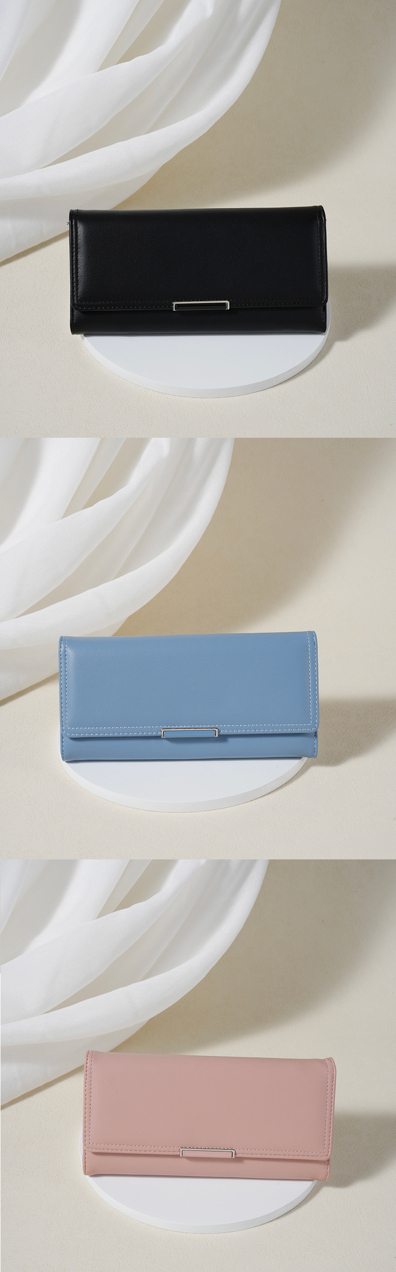 150g Weight Pu Leather Lining Material Hidden Buckle, Flip Cover Closure Type Long Wallets Bags Type Women's Solid Color Pu Leather Hidden Buckle Flip Cover Wallets