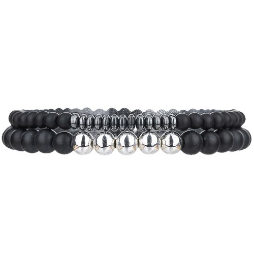 Cross-border new natural stone 6mm black agate black gallstone beaded men's bracelet simple vacation hip-hop bracelet for women