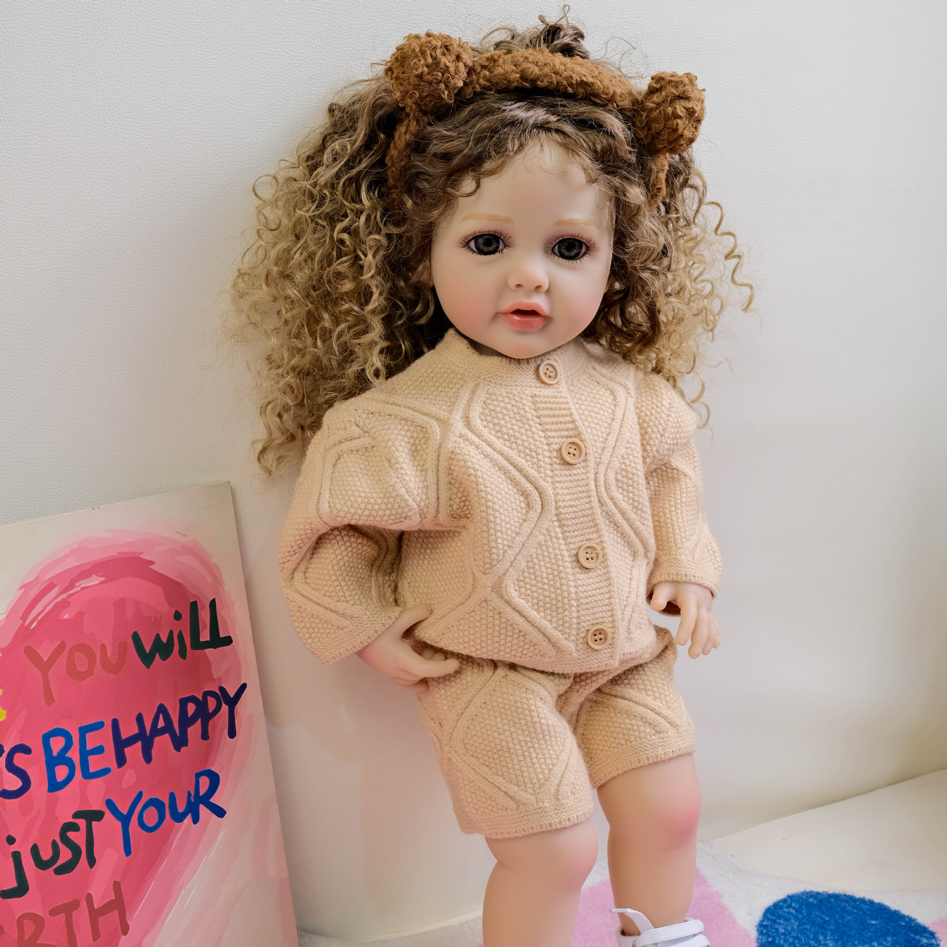 NPK22inch suéter de albaricoque de manga larga modelo Betty simulación renacimiento muñeca acompañante niño regalo