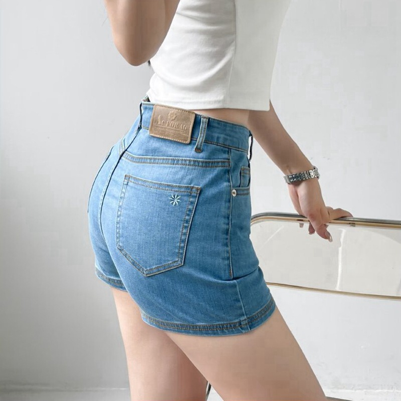 Large long leg high waist stretch Denim shorts spring and summer new sexy sheath slimming tight high elastic hot pants women's pants
