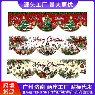 跨境新款圣诞壁炉围巾装饰用品圣诞装饰品圣诞老人图案节日挂布