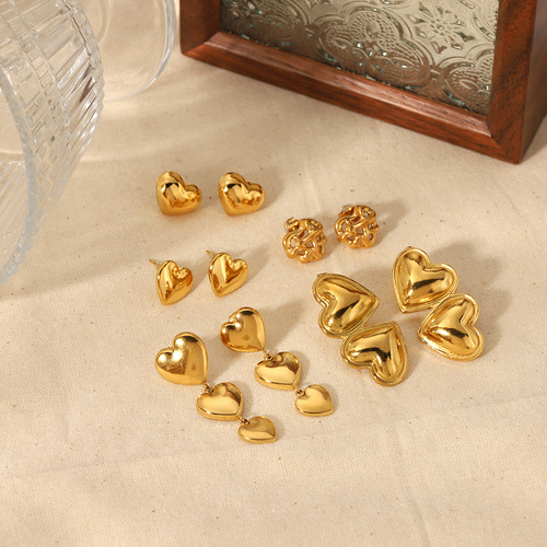 European and American love pendant earrings 18k gold-plated heart-shaped earrings simple design temperament stylish stainless steel earrings