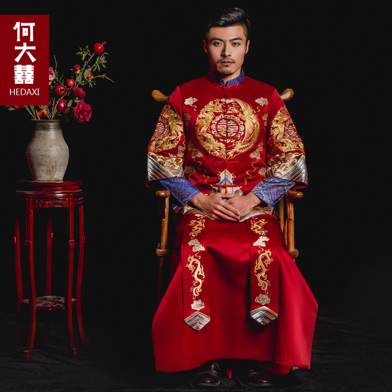 秀禾服男2021新款中式新郎礼服龙凤褂男士马褂袍唐装中国风秀禾