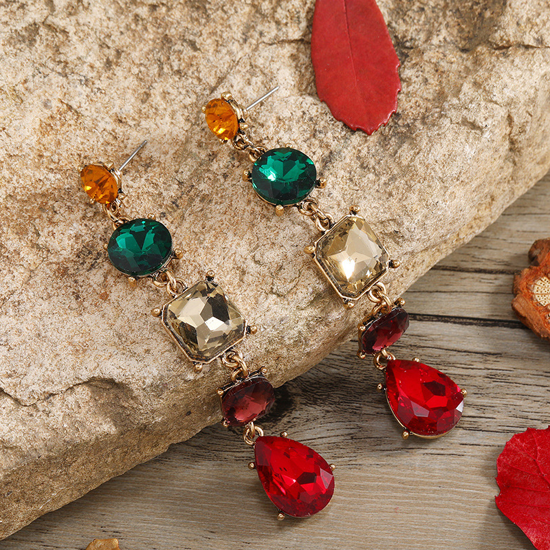 跨境耳环女小清新唯美几何个性彩钻耳环欧美复古金属流苏耳饰