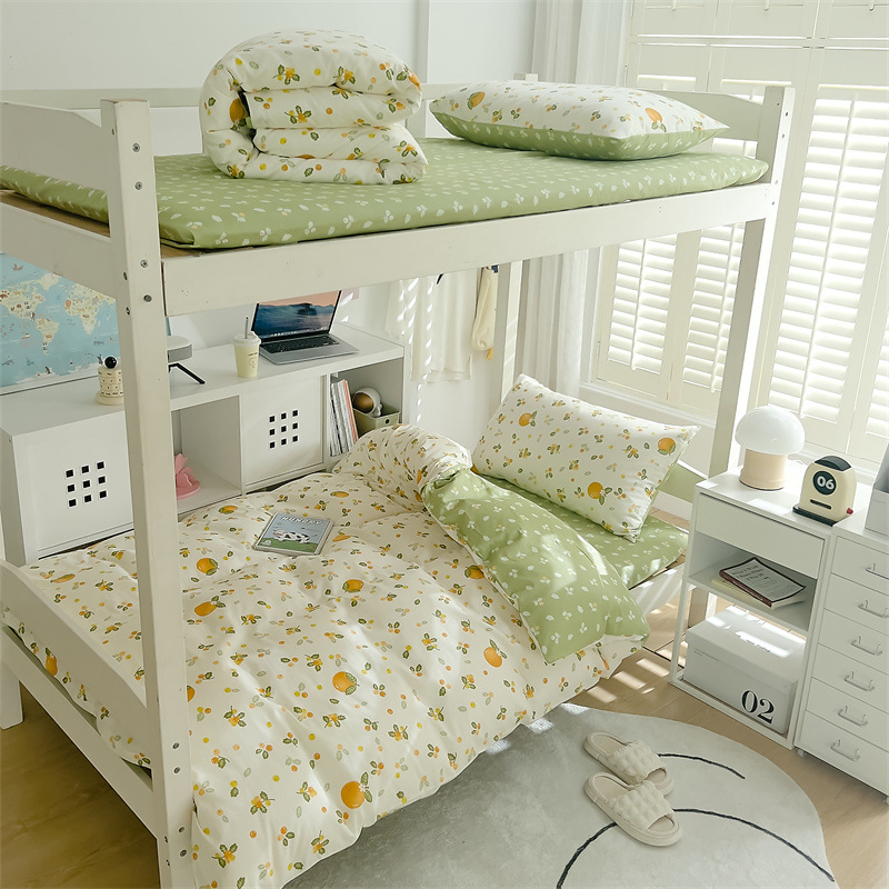 Edredón de algodón completo un conjunto completo de ropa de cama de seis piezas, dormitorio de estudiantes individuales, colchón de cama de tres piezas