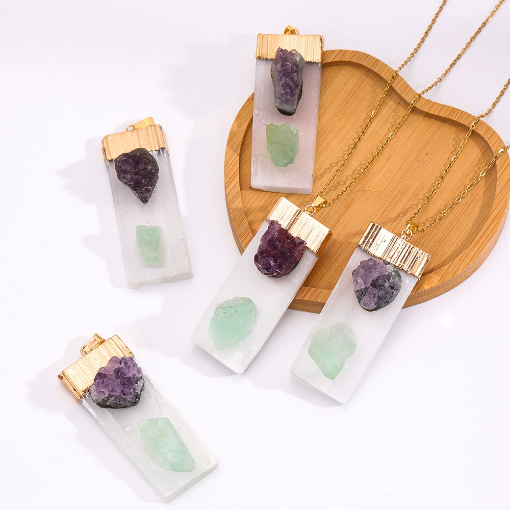 White pendant, stone inlay with amethyst, necklace, accessory, Amazon
