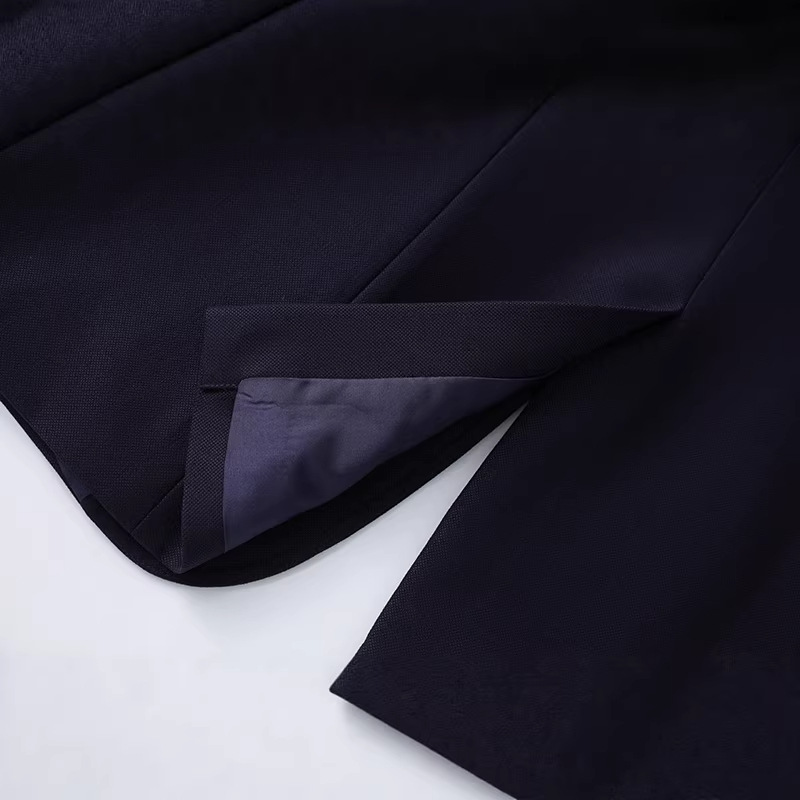 Blazer da donna slim fit ricamato blu navy con un solo bottone, cappotto formale in stile accademico con distintivo per l'ufficio, elegante per autunno e inverno._voghion.com