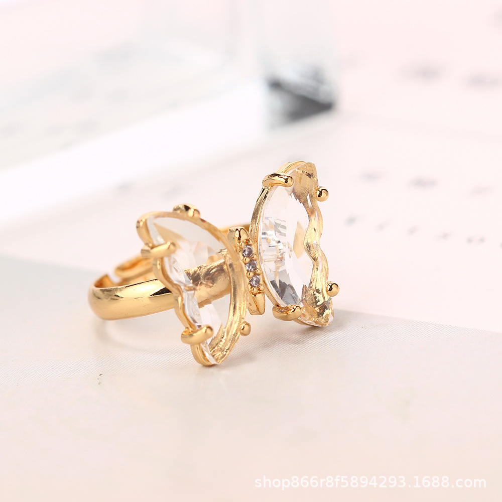 Venta caliente transfronteriza 18K oro real electrochapado circón mariposa anillo ajustable abierto personalidad femenina INS Mori pulsera