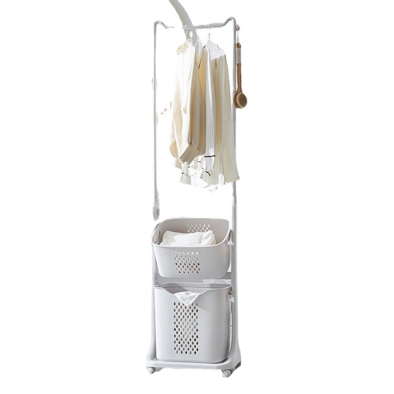 Cuarto de baño percha cesta de lavandería piso simple móvil vertical de almacenamiento perchero ropa colgando bolsa de almacenamiento en rack