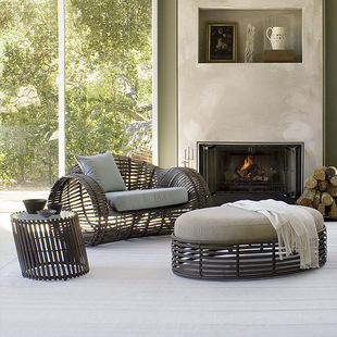 Outdoor Nordic Rattan Sofa Courtyard Villa Balcony Open-Air Light Room Hotel Swimming Pool Leisure Rattan Chair Furniture Combination
