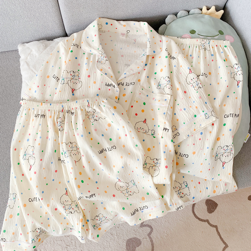 Japonés helloKitty nube de algodón puro pijamas de pareja verano de manga corta para mujer servicio a domicilio de tres piezas para hombre