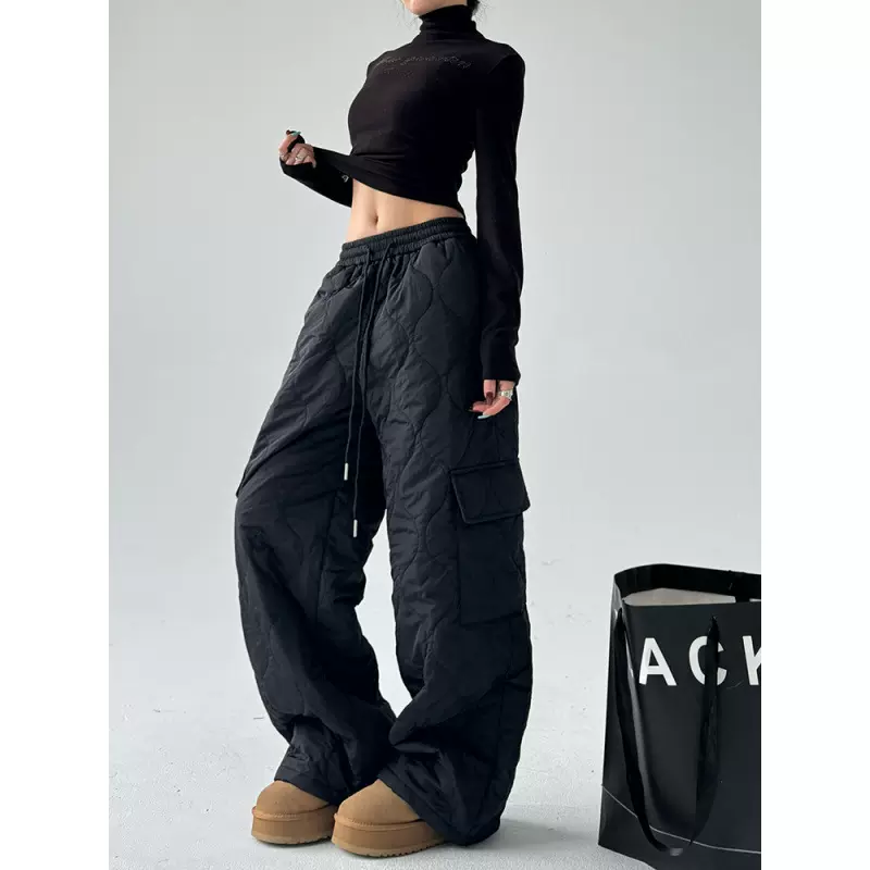 2025秋冬新款文艺宽松大码女装胖MM显瘦户外棉加厚保暖工装休闲裤