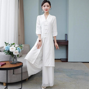 Zen Women's Clothing Chinese Style Classy Tea Clothing Women's Spring and Summer Tea Art Clothing Han Dynasty Improved Cheongsam Tops Tang Suit Suit