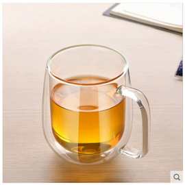 批发创意双层玻璃杯透明马克杯茶杯高硼硅保温杯水杯可珍珠棉定位
