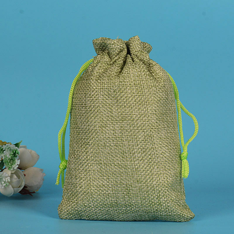 льняная сумка 7*9 см; светло-зеленая нейлоновая веревка