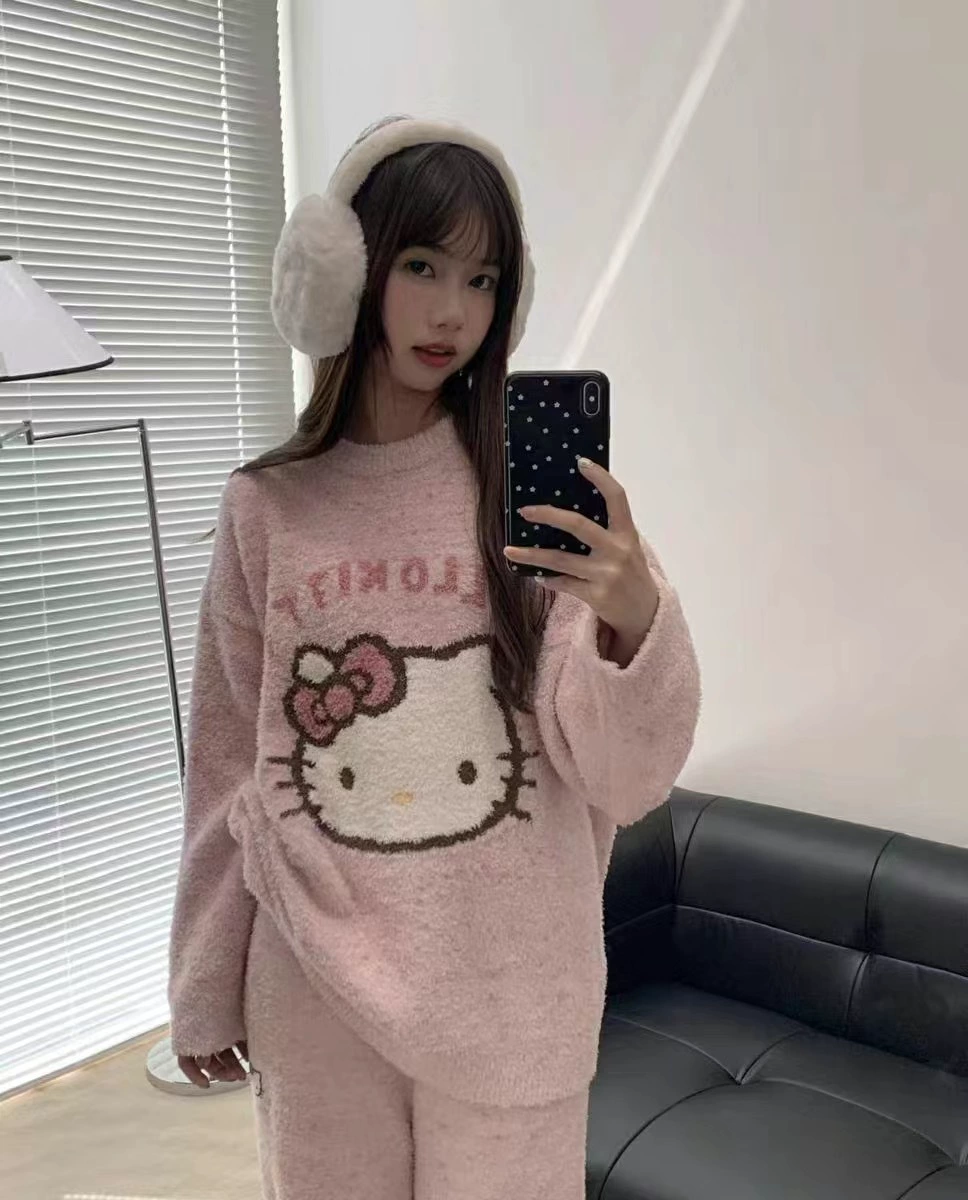 Свитер (Hello Kitty) вязаный фуксия, с круглым воротом, демисезонный, размеры S–XL