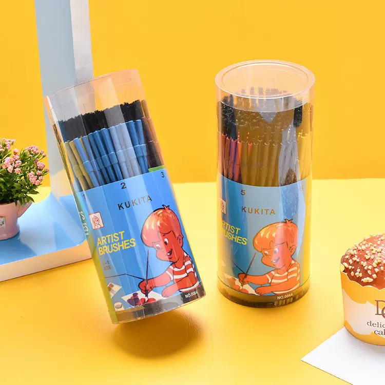 16.5cm儿童DIY涂鸦桶装 塑料尼龙考古小画笔 144装 颜料绘画笔刷