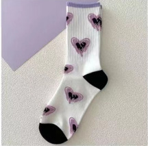 Calcetines finos hasta la pantorrilla para mujer, estilo coreano, modernos y versátiles, con diseño de corazón morado, para conjuntos de vestir, para otoño e invierno.