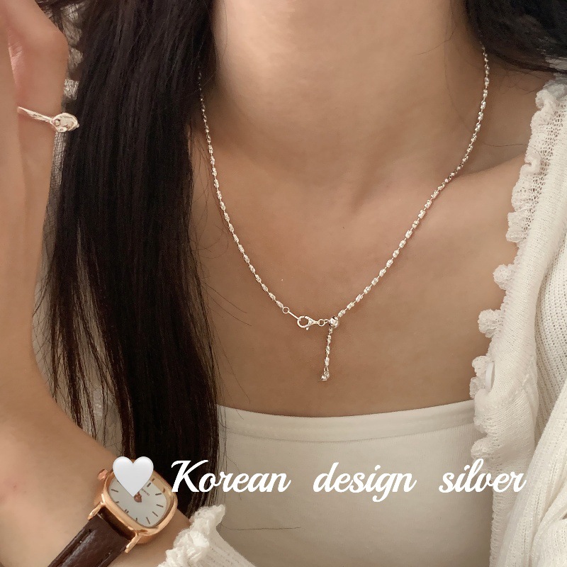 韓國東大門新款項飾品 S925純銀圓珠可調節項鍊 簡約鎖骨疊戴鏈女