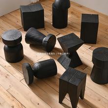日式侘寂风民宿原木墩创意简约沙发边几角几实木桩摆件矮凳换鞋凳