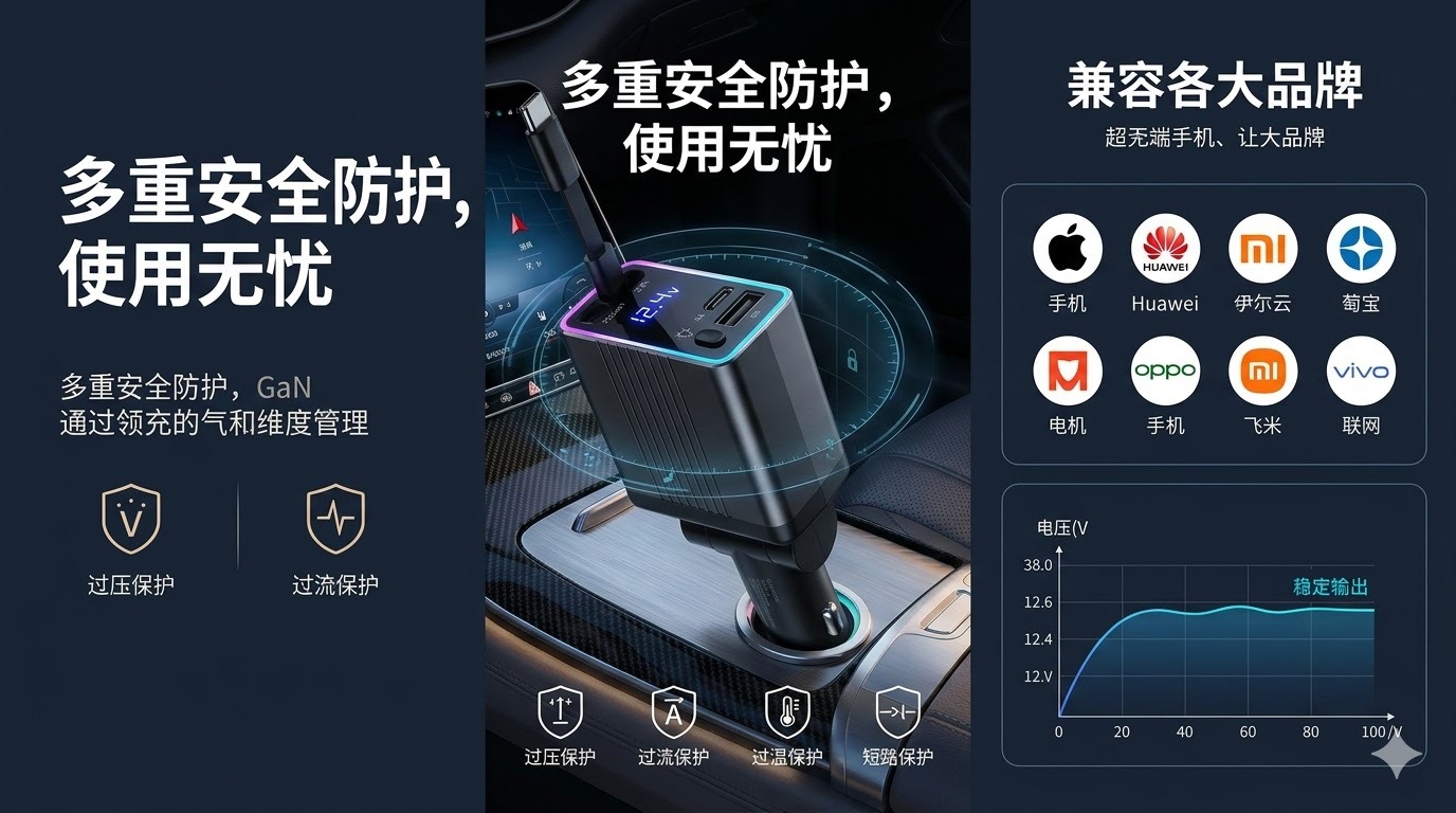 Cross-Border 2026 New Universal Gan Gallium Nitride Car Charger 120W Super Flash Charging Dual Type-C Cigarette Lighter