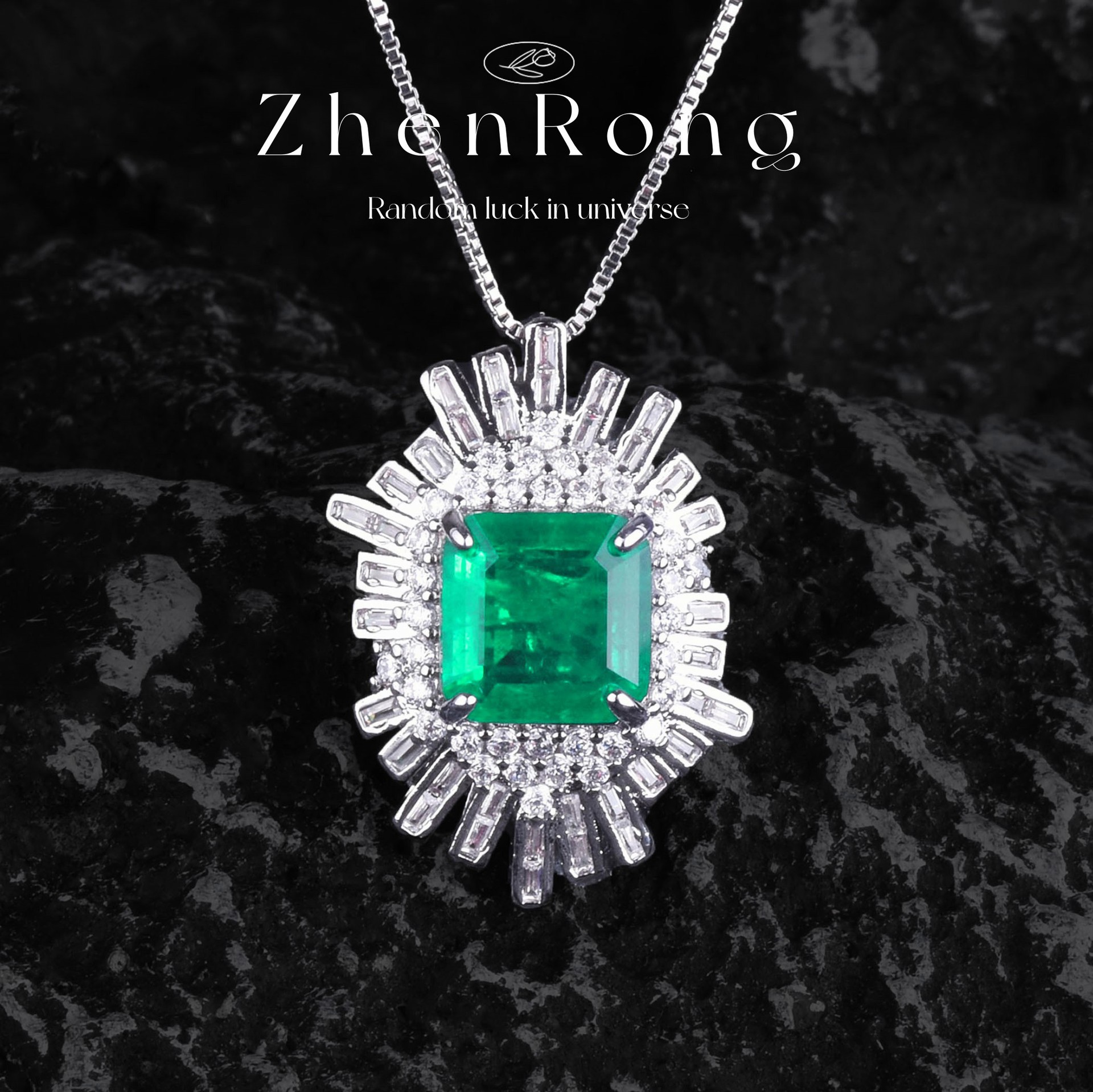 设计款Artdeco带棉祖母绿吊坠高级轻奢百搭公主方钻大克拉项链女